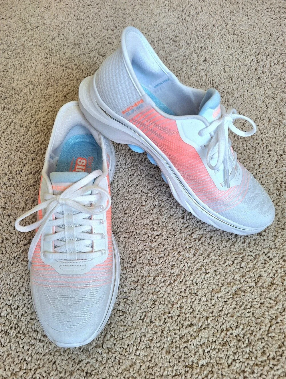 Skechers Go Walk 7 Adel Women's Cushioned Step In Sneakers White/Orange Size 7.5